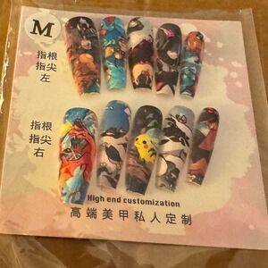 Anime Cartoon Press On Nails | Medium‎ Coffin | Colorful Graphic Nail Art Set